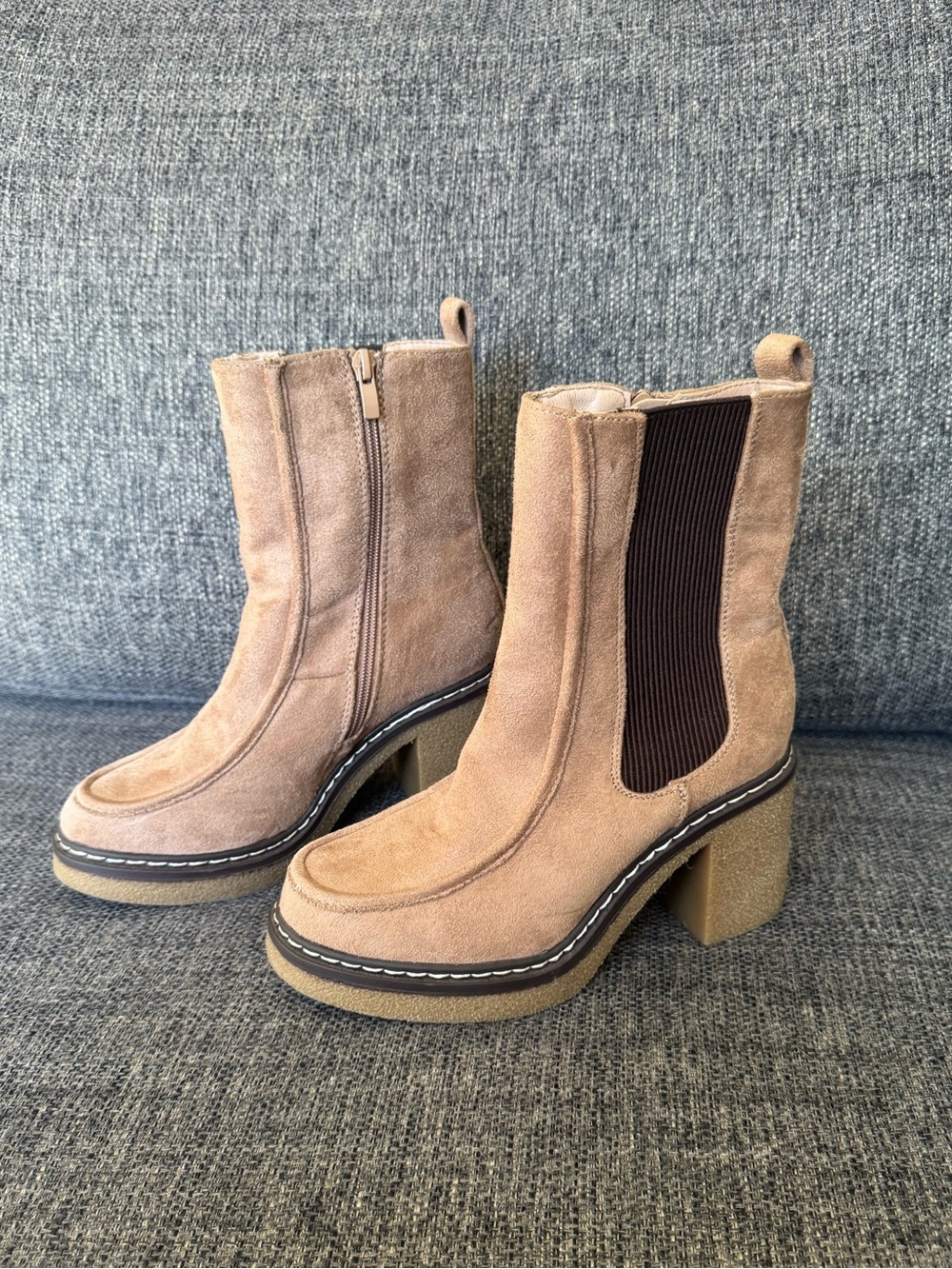 Aqua Moda Chunky Suede Heeled Waterproof Camel Boots